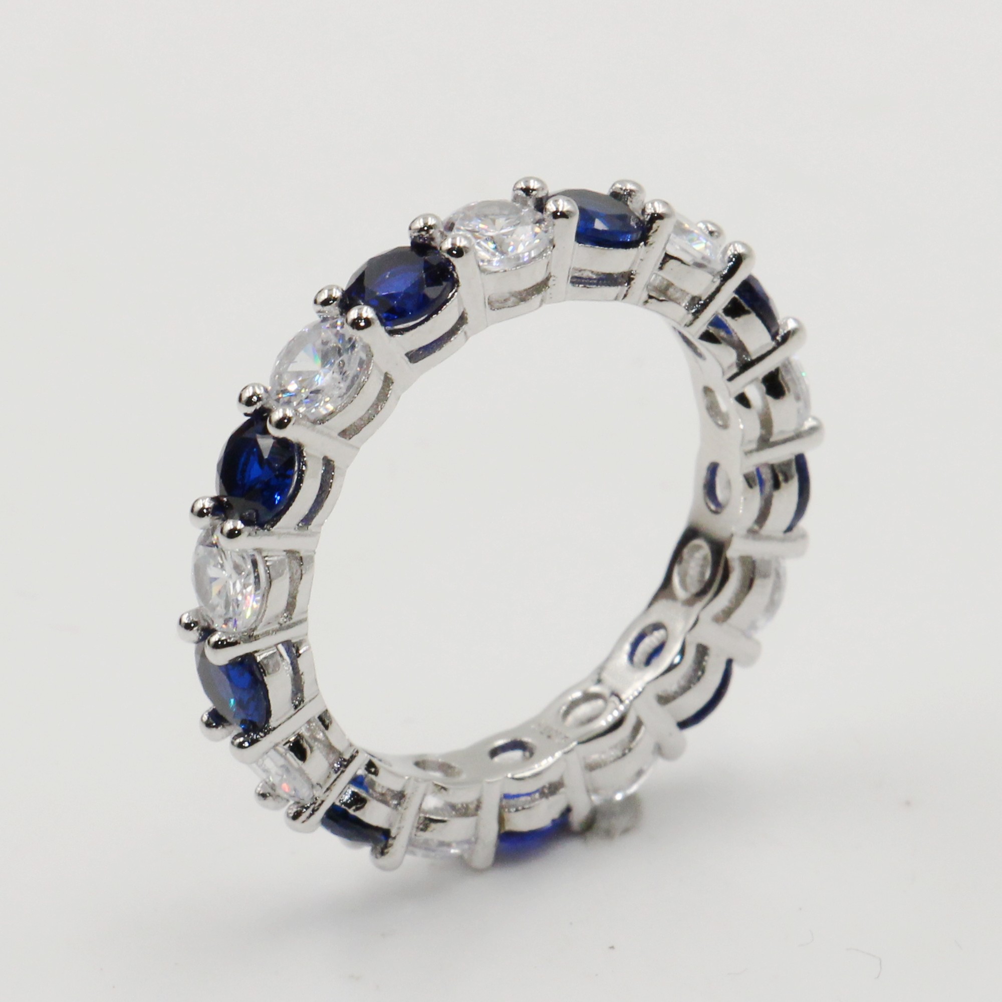 

Wholesale Lots of Stock Sparkling Fashion Jewelry Real 925 Sterling Silver Blue Sapphire CZ Diamond Stack Wedding Band Ring for Women Gift, Slivery;golden