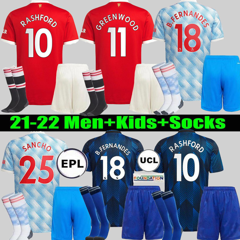 

21 22 Kits SANCHO RASHFORD jerseys 2021 2022 POGBA CAVANI VARANE SHAW B. FERNANDES LINGARD UNITED GREENWOOD UTD soccer football shirt man kids kit, 21 22 home