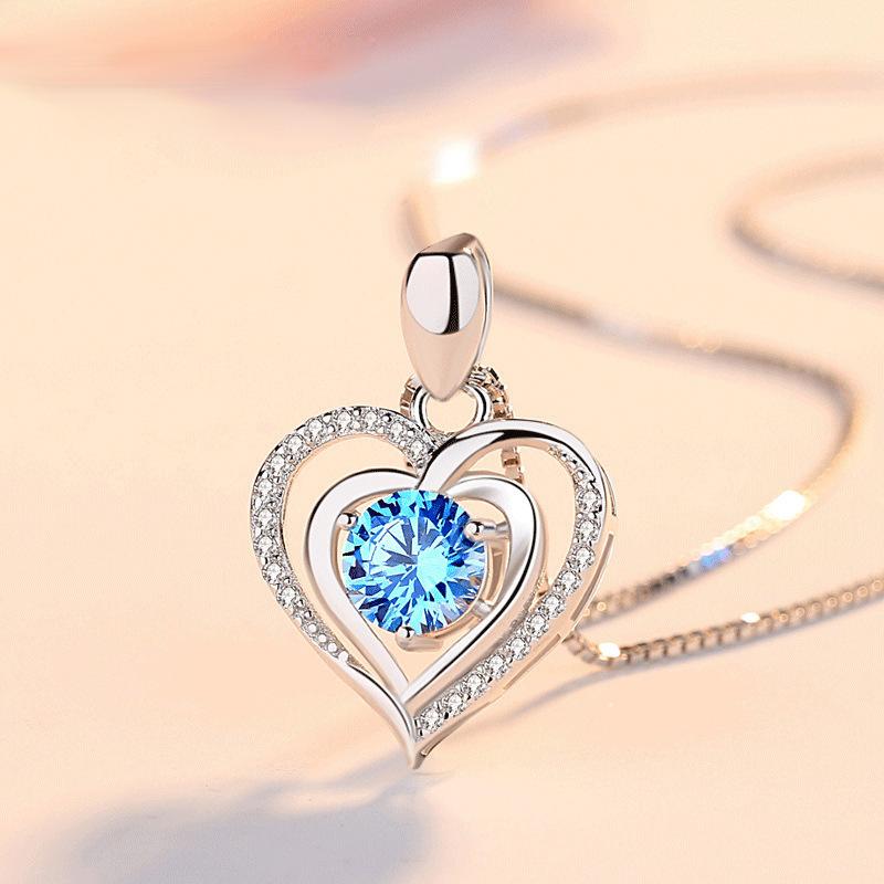 

Pendant Necklaces 925 Sterling Silver Necklace Female Exquisite Clavicle Chain Romantic Heart-shaped Crystal Zircon Girl Party