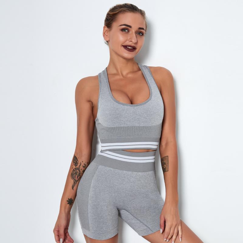 Yoga Outfit Women&#039;s Sports Suit Set U-Shpae Crop Tops Biker Shorts Gym Fitness Tracksuits Jogging Sportswear Workout Streetwear-image-704845549