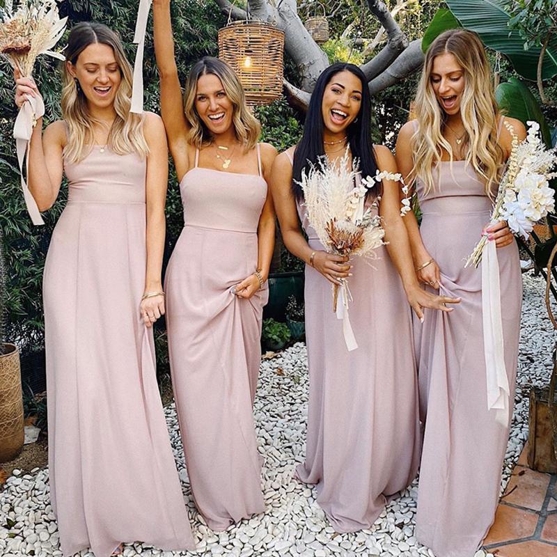 

Bridesmaid Dress Dusty Pink Blue Dresses Chiffon Spaghetti Straps A Line Beach Wedding Party Gown Long Vestido De Festa Casamento