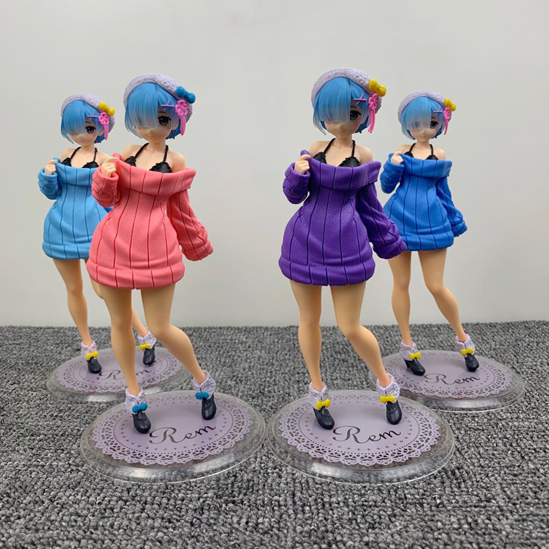 

24cm Rem Ram Anime Sexy Girls Figure Re:Life in a Different World from Zero Sweater Rem Ram PVC Action Figure Model Toy Gifts C0220