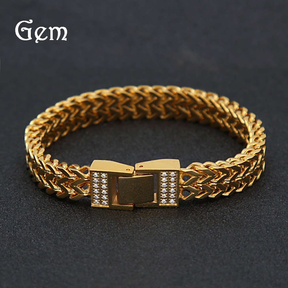 

Men's jewelry stainless steel vacuum plating Zircon Bracelet keel chain CNC jewelry