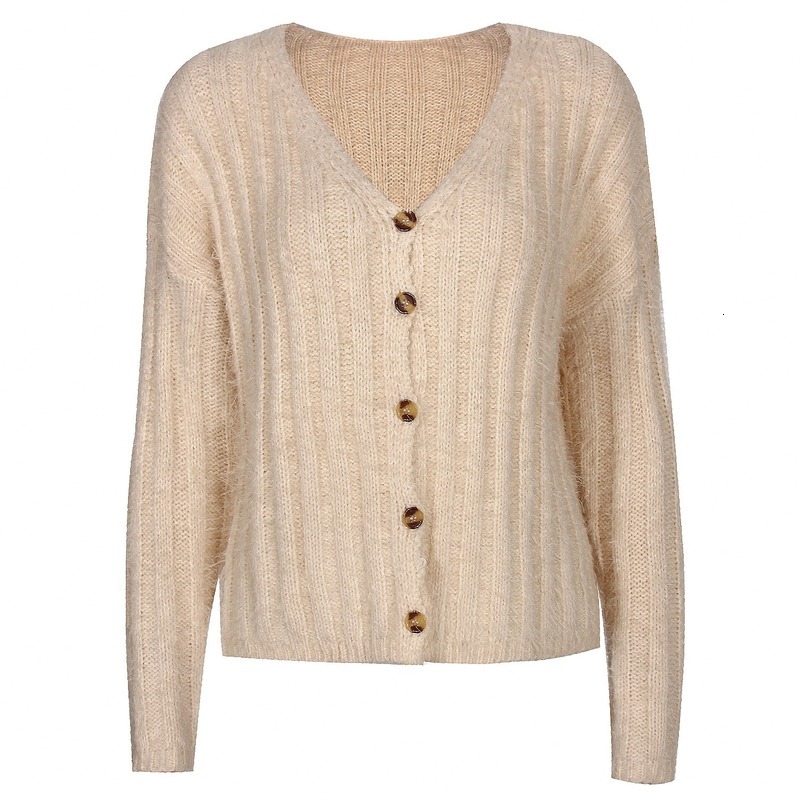 

2021 Simple Solid Knit Sweater Cardigan Women Shirts Autumn New Elegant Office Lady Long Sleeve Buttons Short Stylish V-neck Ojmy, Green