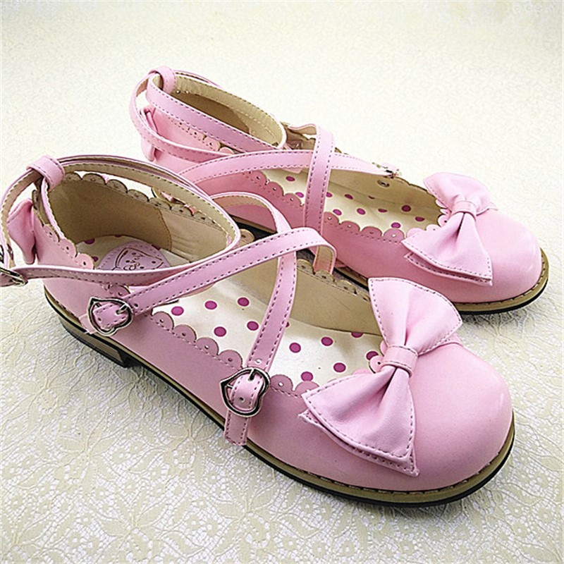 

Japanese Tea Lolita Party with Low Heels Cross Bowknot Twinkle Toes Round Foot Girl Princess Kawaii Cosplay Anime Shoes 0th0