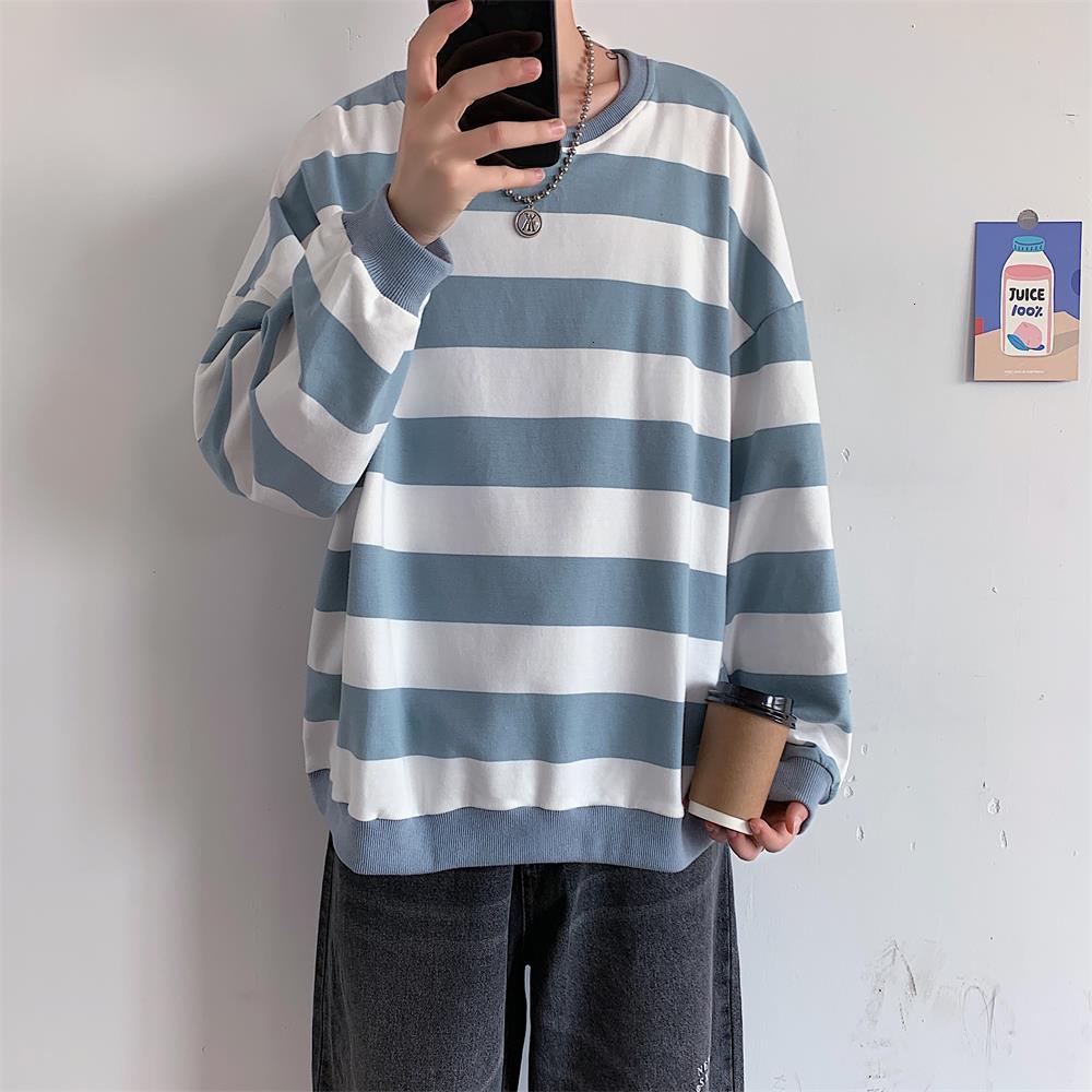 

2021 New Men's 13 Color Full High-quality Coats Stripe Printing Hoodies Mens Cotton Clothes Pullover Casual Loose Sweatshirts Size -5xl Gkk, Coffee blue