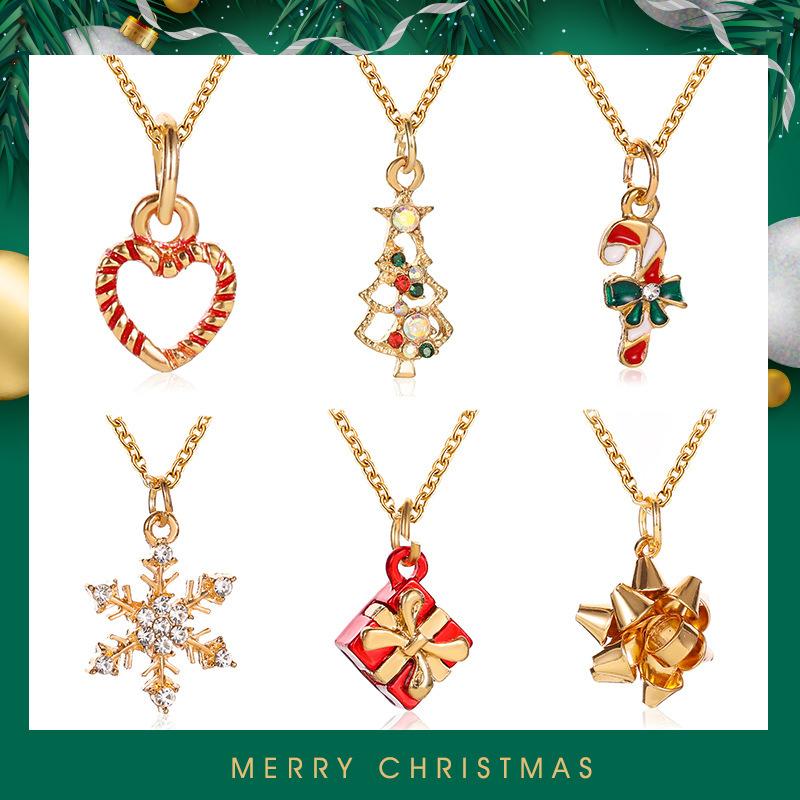 

Pendant Necklaces 6 Style Sparkly Rhinestone Enamel Snowflake Tree Christmas For Women Mujer Gold Color Metal Chokers Necklace