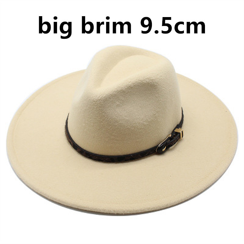 

2021 New 9.5cm Big Fedora Hats Solid Autumn Winter Fall Beige Khaki Wide Brim Belt Buckle Fascinator Caps Hat Women H2ze, Wine red