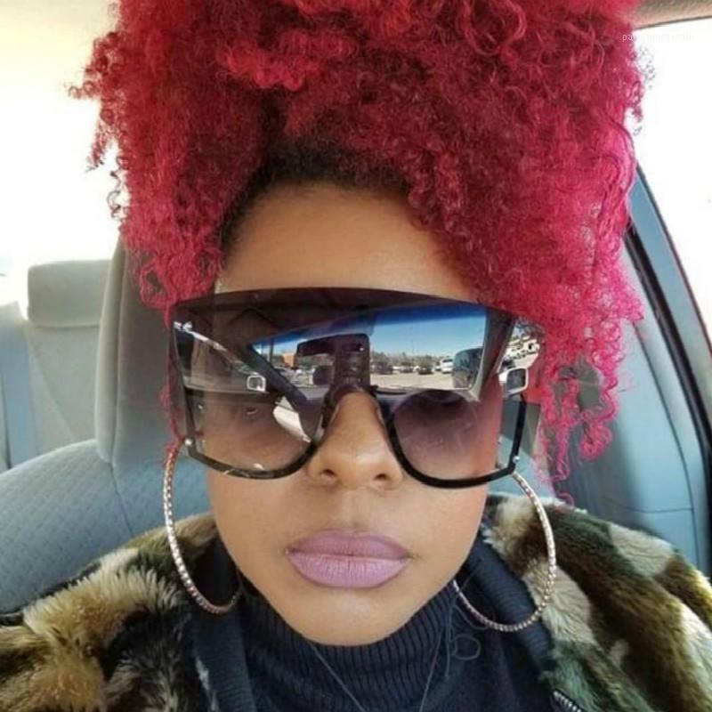

Sunglasses Oversized Square Women 2021 Brand Fashion Design Flat Top Red Black Clear Lens One Piece Men Gafas Shade Mirror UV400