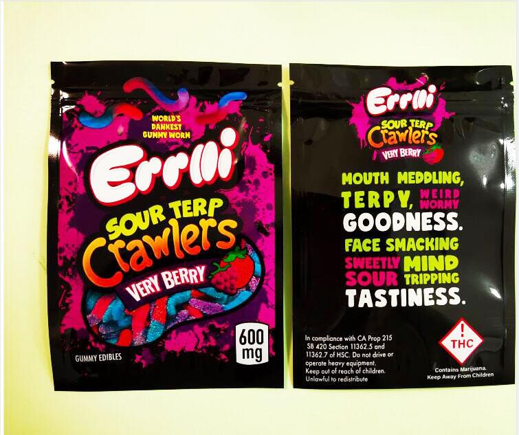 

EMPTY 600mg Errlli Sour Terp Crawlers Edibles bag Bag packaging Hashtag Honey bag Cookies ssFH