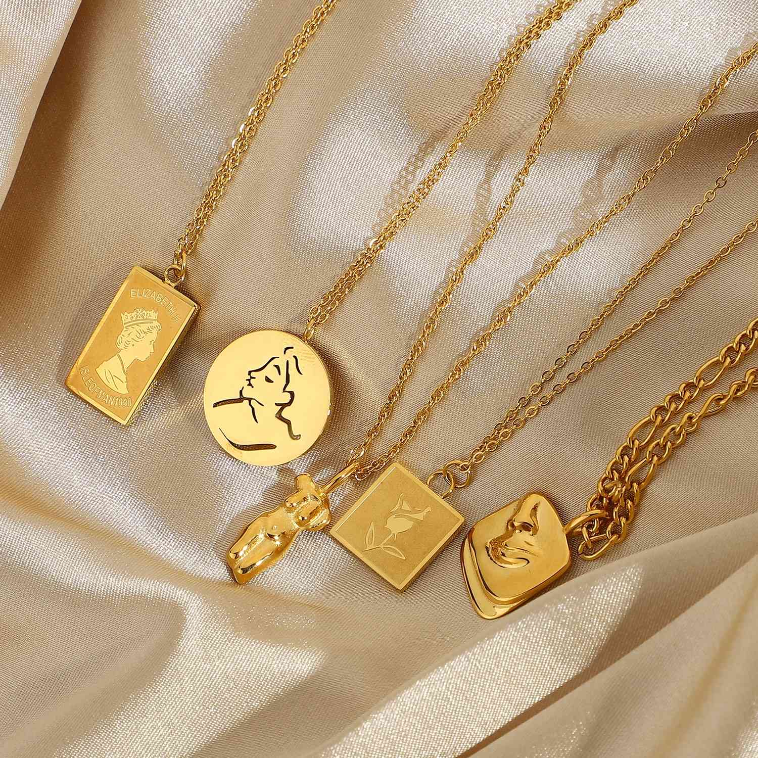 

Designer Abstract Body Face Square Rose Heart Pendant Neckalce For Women Gold Plated Stainless Steel Neckalces Choker Jewelry