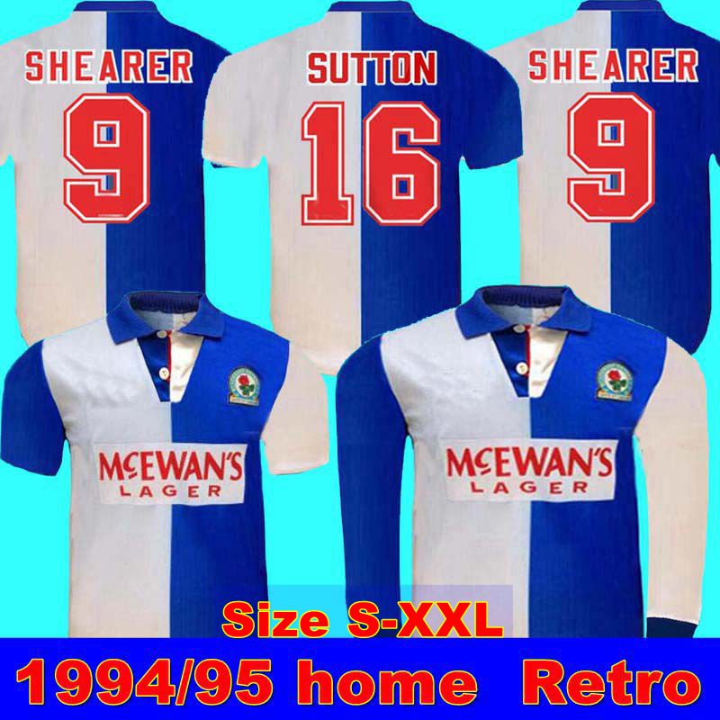

994 95 Blackburn Retro Home Shirt Shearer 9 Blackburn Rovers long sleeve retro 94 95 Blackburn Retro Sutton 16 RIPLEY 7 Jersey, Black;yellow