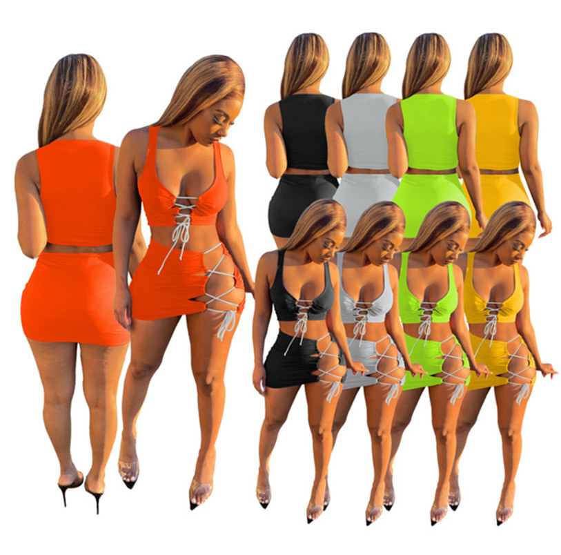 

Summer Women 2XL 2 piece dress bikinis dress sexy beach wear clothing bathing suit swimwear bandage plain fashion Swimsuit clothing 4512, Black