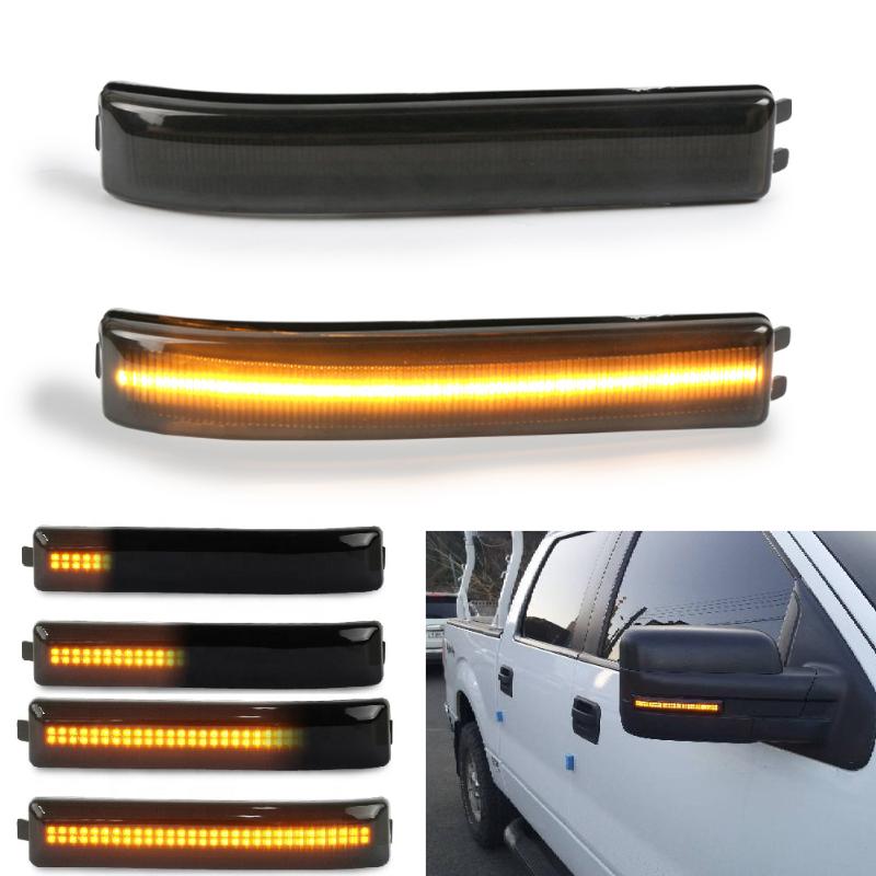 

Emergency Lights Smoke Dynamic Amber Full LED Side Mirror Marker Light For 09-14 F150 10-14 SVT Raptor Replace Bulb-Less Reflector, As pic