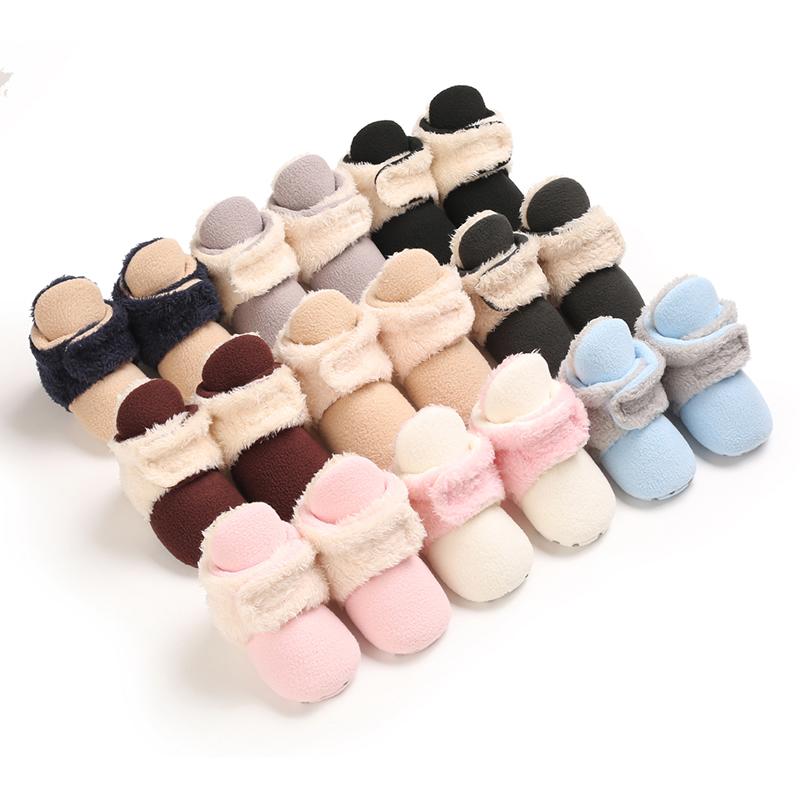 

Boots Baby Winter Plush Double Color Matching Warm And Comfortable 0-18 Months Born Toddler Shoes, Black;grey