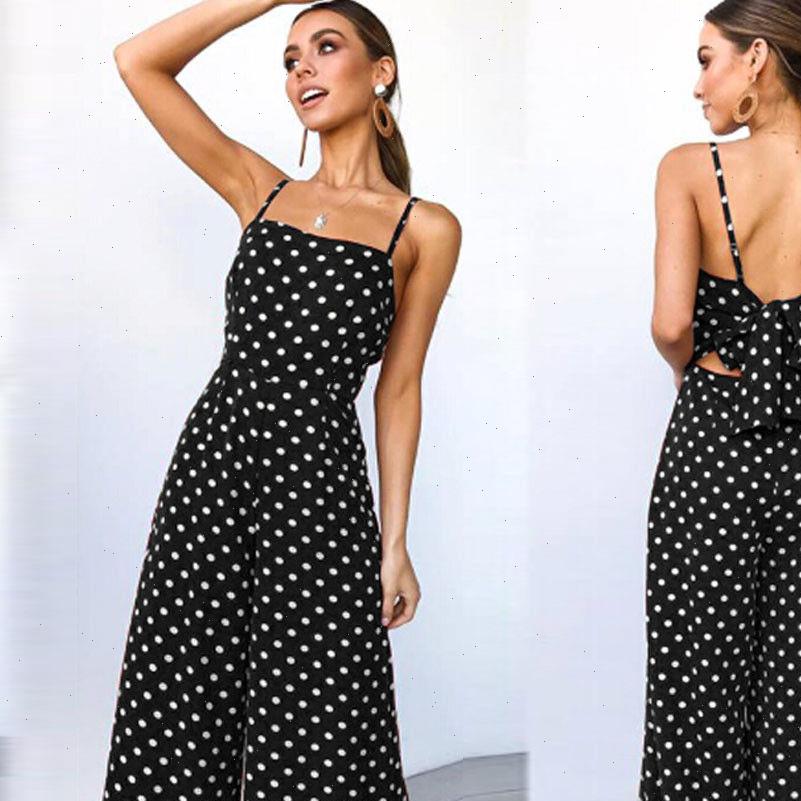 

elegant sleeveless polka dots womens rompers loose trousers wide leg pants holiday backless bow leotard overalls, Black;white