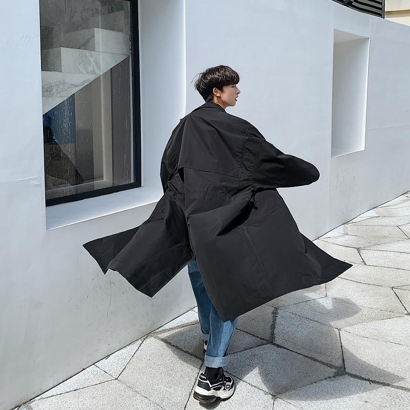 

Men's Trench Coats 2021 Autumn And Winter Korean Version Of The Loose Couple Long Paragraph Wild Waist Casual Windbreaker Jacket, Black