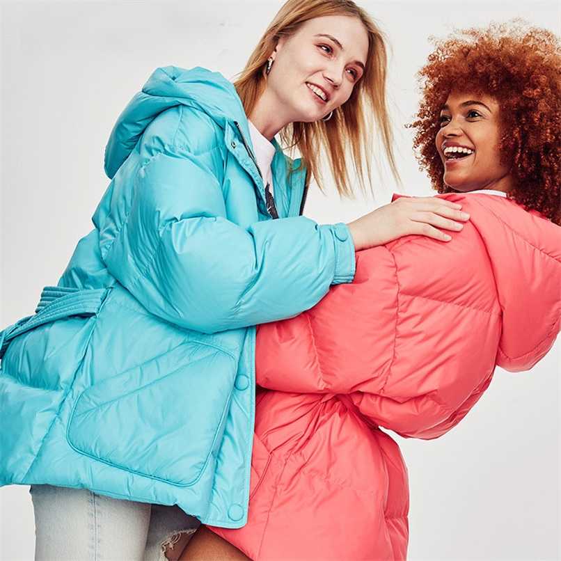 

Women Winter Fashion Coat Long Sleeve Hooded White Duck Down Jackets Thick Warm Coat Casaco Feminino Oversized Parkas 211108, Red 2