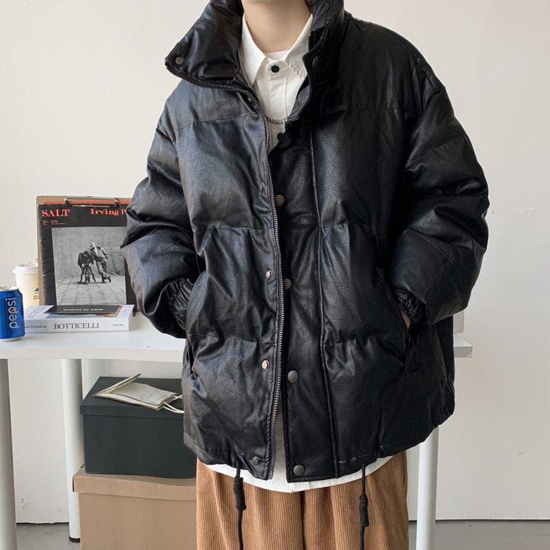 

2021 New Winter Thick Jacket Men's Warm Fashion Casual Leather Parka Men Street Wild Short Coat Mens Clothes A6gy, Black