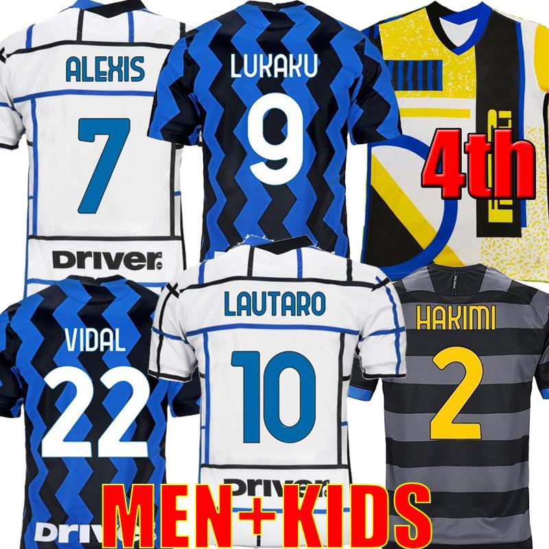 

2021 LUKAKU soccer jerseys INTER MILAN VIDAL BARELLA LAUTARO ERIKSEN ALEXIS HAKIMI 20 21 football shirt uniforms men + kids kit 4th fourth, Black;yellow