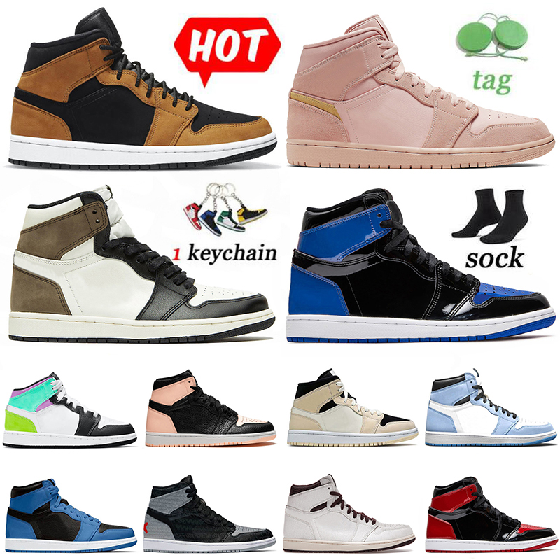 

men women basketball shoes jumpman 1 1s Mid High OG Military University Blue UNC Patent Bred Royal Chicago Obsidian Barely Orange trainers sports sneakers size 47, #34 dark marina blue 36-47