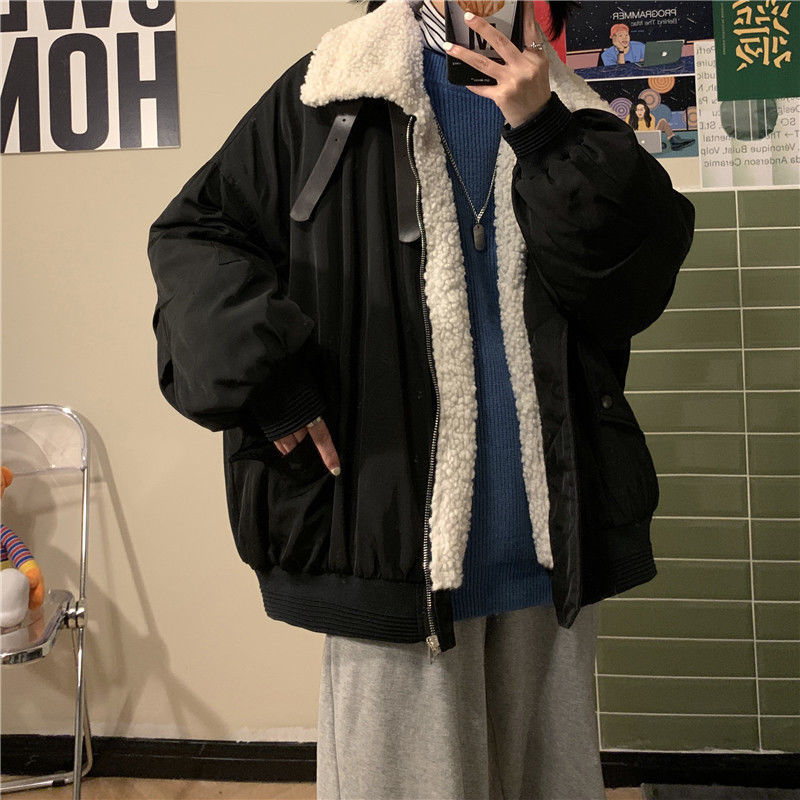 

2021 New Winter Thick Lamb Fur Jacket Men's Warm Fashion Retro Casual Couple Streetwear Korean Loose Short Coat Men Clothes M-2xl H4f4, Black