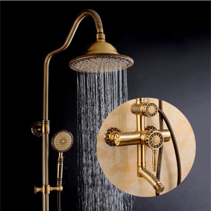 

2021 New Luxury Antique Carving Rainfall Sets Mixer Tap with Tub Brass Bath & Shower Set Bathtub Faucet Qnv2