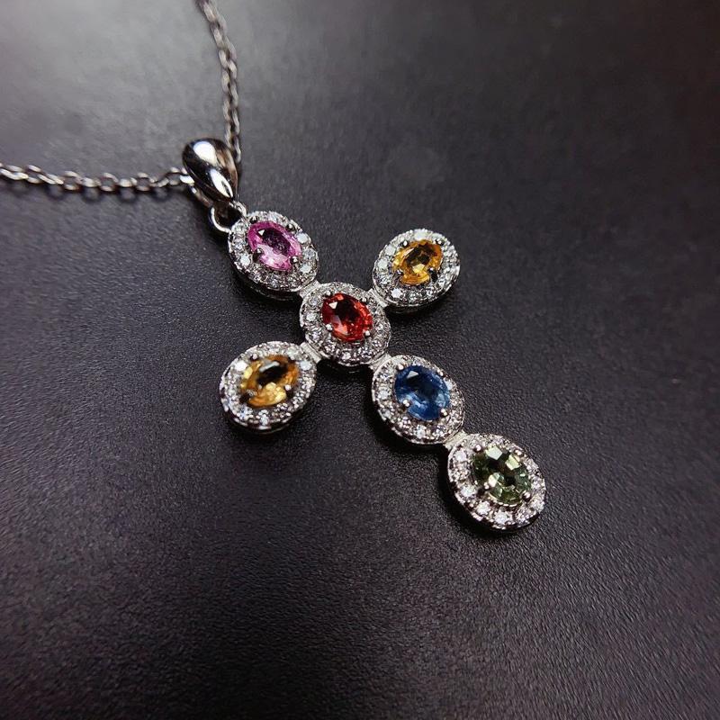 

Pendant Necklaces High Quality Colorful Zircon Cross Necklace Women Engagement Jewelry Silver Color Lady Birthday Present KOFSAC