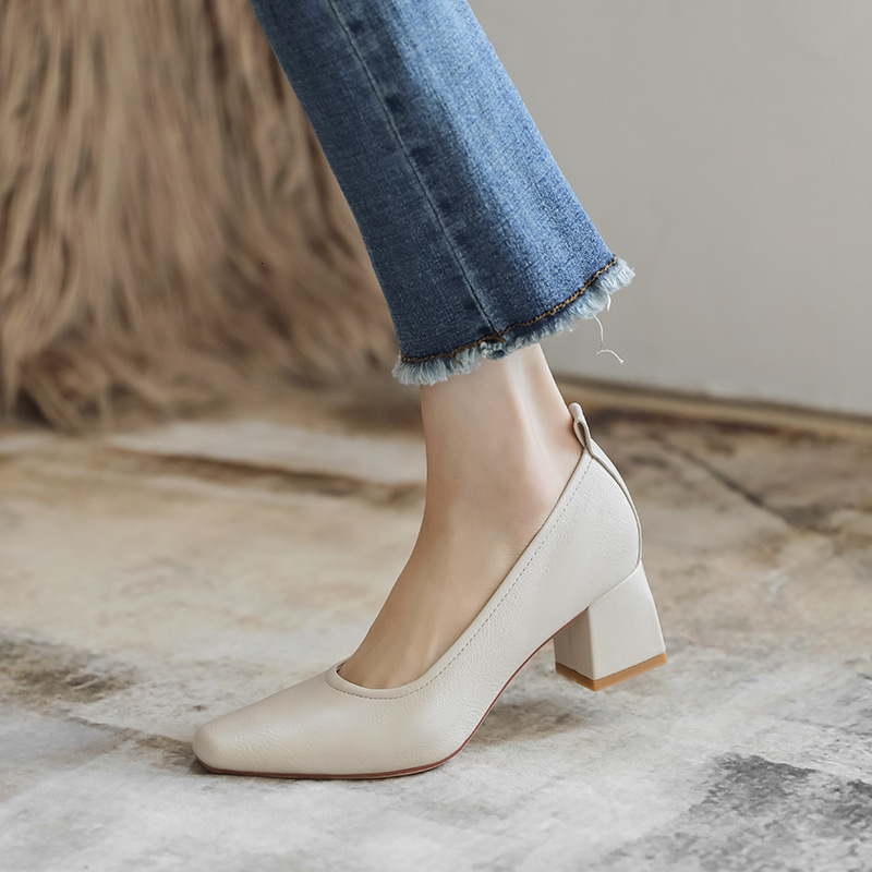 

Sandals Square head single shoes women 's casual soft shallow mouth granny thick heel Korean version 616-1 7G38, 1# shoe box