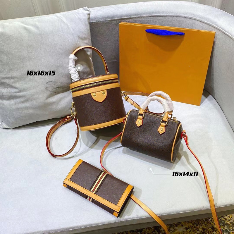 

2021S fashion combination high quality Lou vdeng women's bag Vintage luxury designer original leather messenger double shoulder zipper portable (three in one set), Split