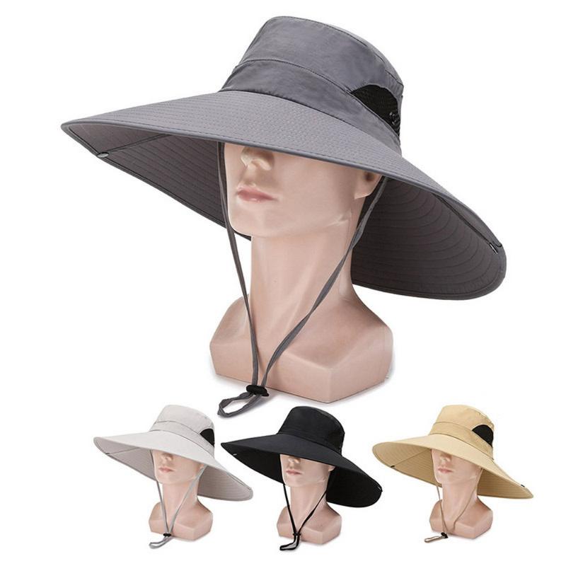 

Berets Summer Male SunBerets Men Bucket Beret Big Brim Polyester Collapsible Shading Vent Holes Mesh Outdoor Fishing Travel TY0046, Blue;gray