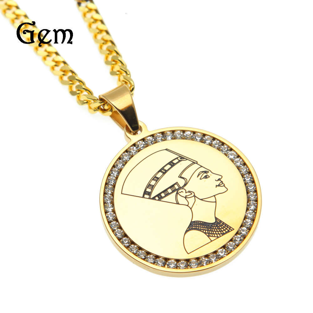 

Nightclub hip hop stainless steel hip hop round army brand Egyptian Queen Nefertiti Pendant