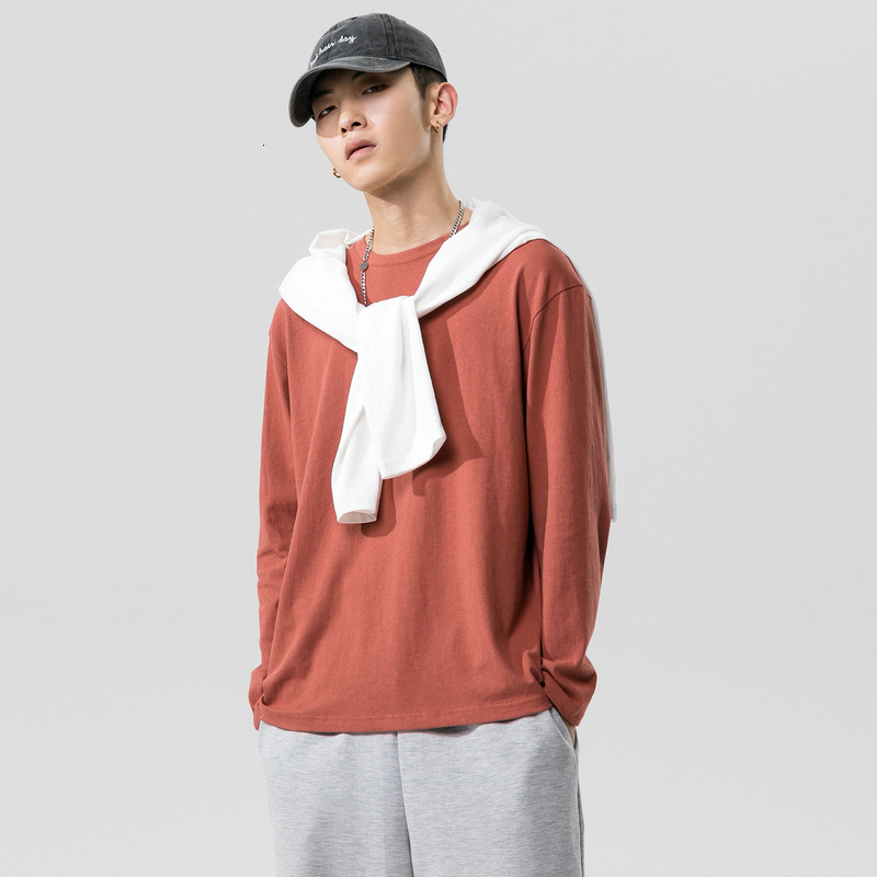 

2021 Autumn New Arrival Mens Long Sleeve t Shirt Men Women Solid Color Cotton Oversized Couple Tshirt Tops Bluza 32lq, Light brown