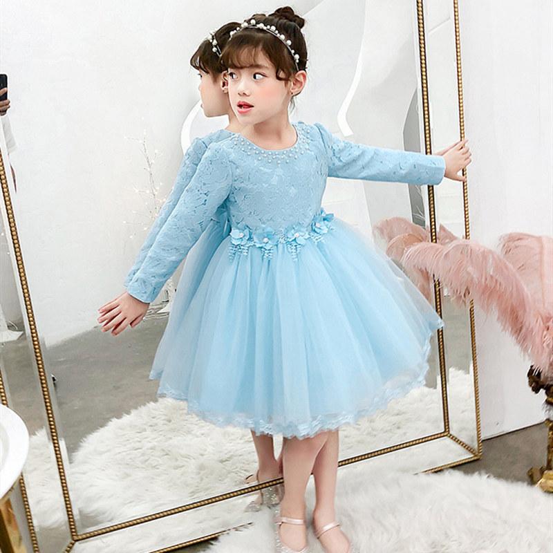 

Girl's Dresses Autumn Winter Long-Sleeved Flower Elegant Dress For Girls Applique Beaded Lace Wedding Warm Party Costumes Clothes, Red;yellow