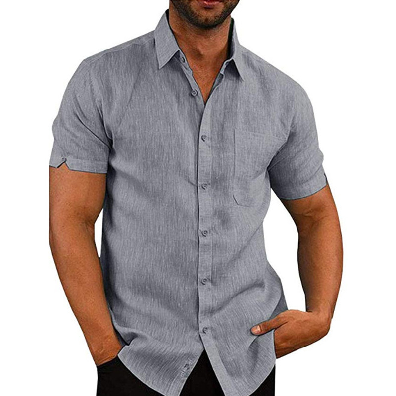 

2021 Men's Shirts of Short Lapela Neck Casual Pockets Clothes Streetwear Fine Cotton High Quality Solid Lines 64no, Blue