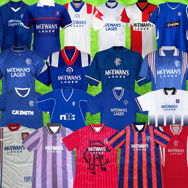 

Retro 1987 1990 1992 1994 1995 1996 1997 1999 2000 2002 Glasgow Rangers soccer jerseys 92 94 Vintage kits GASCOIGNE Classic football shirts, Black;yellow