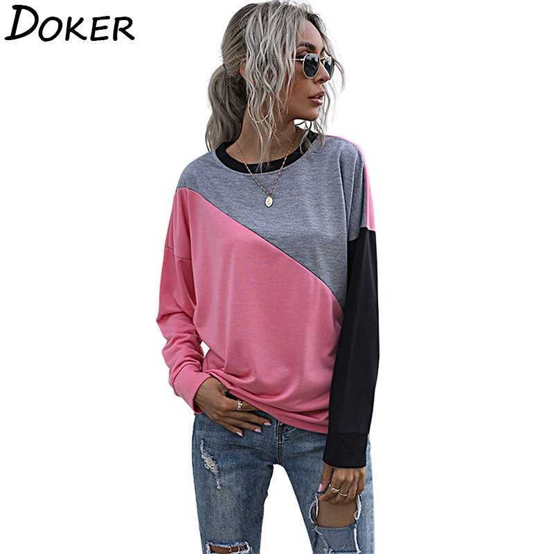 

Sweatshirt Women Autumn Fashion Patchwork O-neck Long Sleeve Oversized Tops Pullovers Female Casual Loose Sweatshirts 210603, Pink