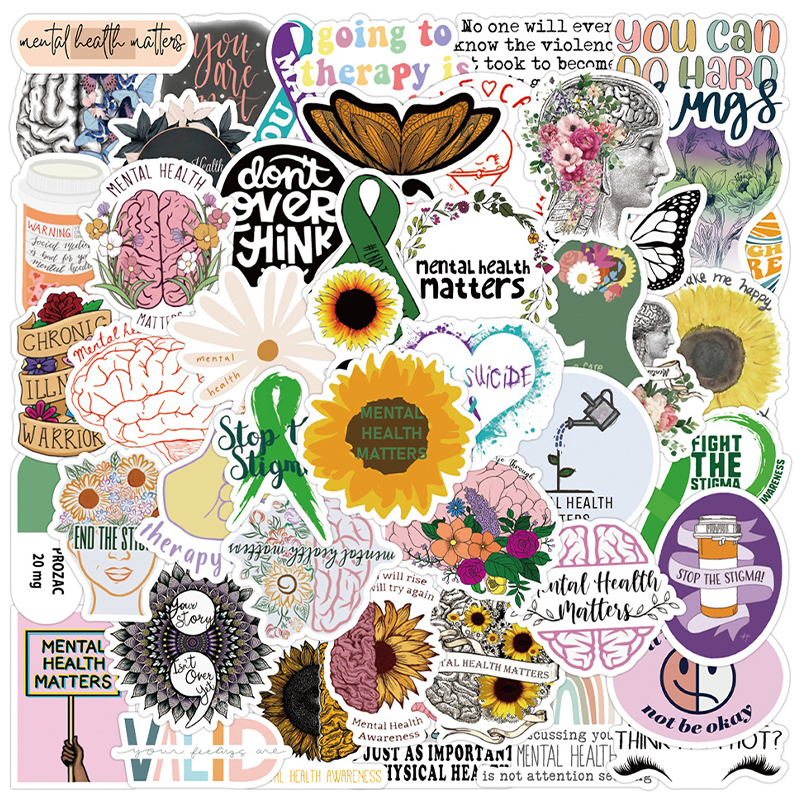 

Pack of 50Pcs Mental Health Awareness Stickers For Luggage Skateboard Laptop Notebook Helmet Water Bottle Car decals Kids Gifts, Multi-color