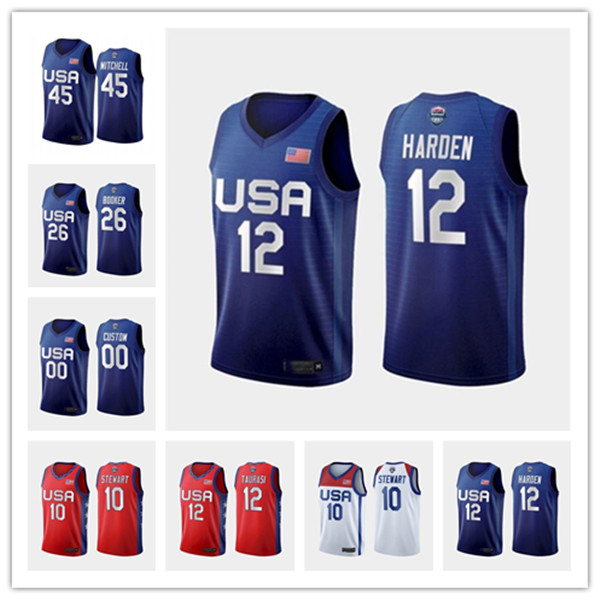 

Custom Mens women youth Team America 2021 USA Tokyo OlympicsÂTokyo Summer 15 booker 45 mitchell 30 curry 10 Tatum Devin 22 lillard Blue Whit, Black
