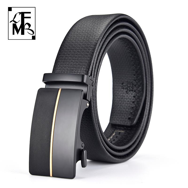 

LFMB]Men's Belt Cow Leather Fashion Automatic Buckle Black Genuine Leather Belts for Men 3.5cm Width