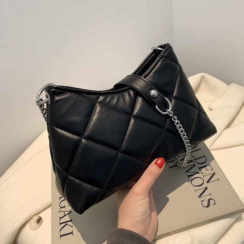 

Lingge vintagem 2021 Fashion New female Tote Quality PU Leather Women Designer Handbag Chain Shoulder Messenger bag, Black