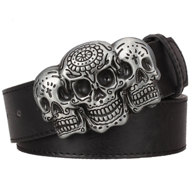 

2021 New Fashion Men Belts Metal Buckle Retro Devil Skull Bold Hip Hop Street Dance Belt Exaggerated Shape Free Shipping 61ce, Black