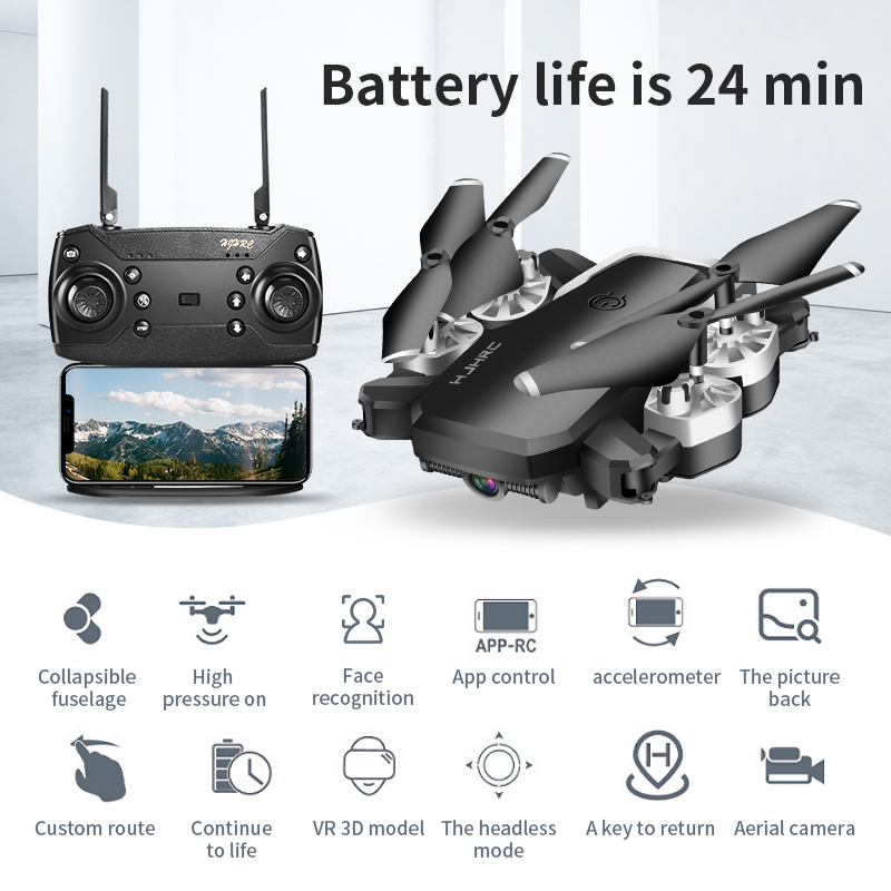 

HJ28 Drone Long Flight Time 4K Wide Angle Camera WiFi Fpv Dron Quadcopter Height Keep Drones With Best Gift For Children, Black