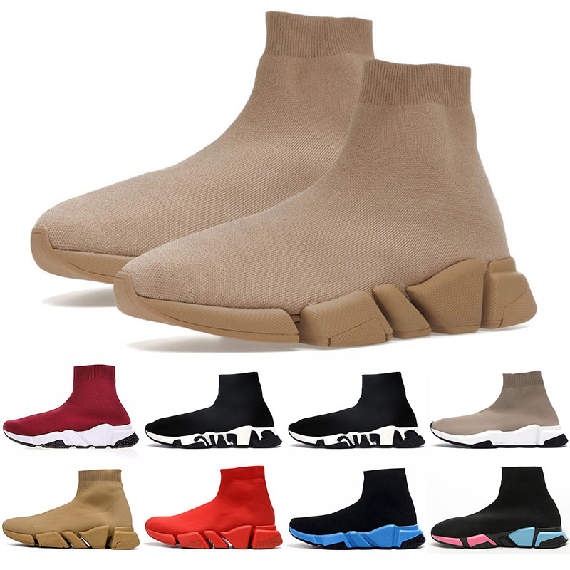 

hot winter socks shoes mens womens light brown beige with black white sign speed 2.0 knit graffiti casual boots luxury balencigas traienrs o