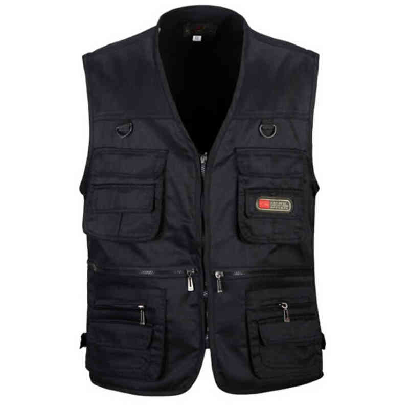 

Men Vest Army Green and black color waistcoat Multi-pocket travel or work wear Durable plus size 220104, Khaki