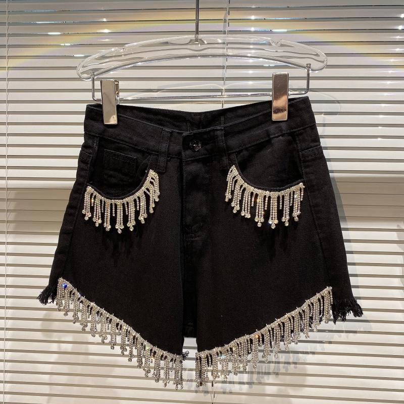 

Women Tassel Chain Denim Shorts Arrivals High Waist Fashion Personality Temperament Spring Summer 11D520 210525, White