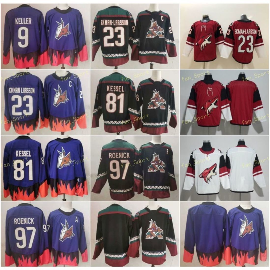 

Reverse Retro Arizona Coyotes Jersey 81 Phil Kessel 9 Clayton Keller 97 Jeremy Roenick 23 Oliver Ekman-Larsson Purple Red White Black Stitched Mens Ice Hockey, As