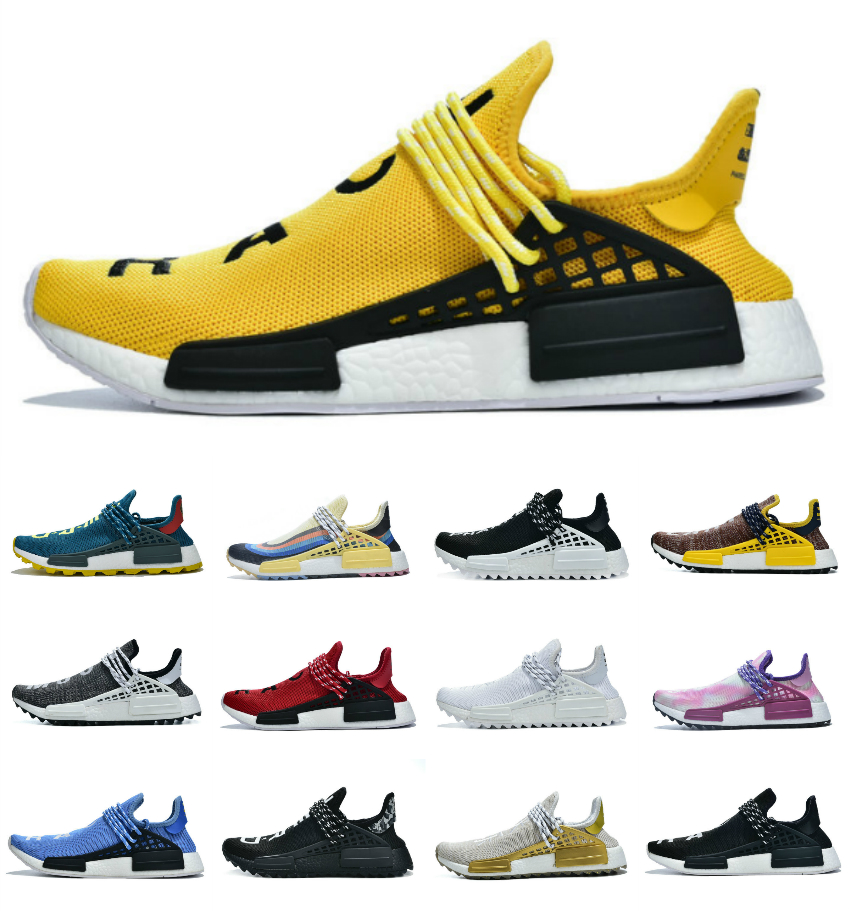 

2021 NMD Pharrell Williams Solar Pack Mother BBC Black Yellow Mens Womens Human Runner Nerd Black White Cream Yellow Trainer Sports Sneakers, A-e017