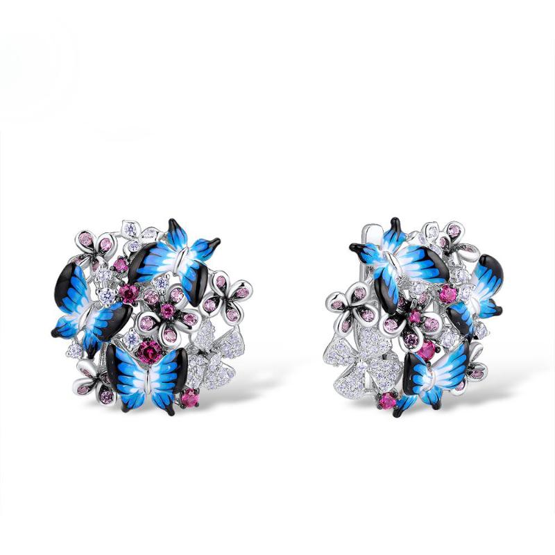 

Stud Glamorous Butterflies Shiny Cubic Zirconia Earring Fashion Jewelry Enamel For Women Gift High Quality Zircon, Golden;silver