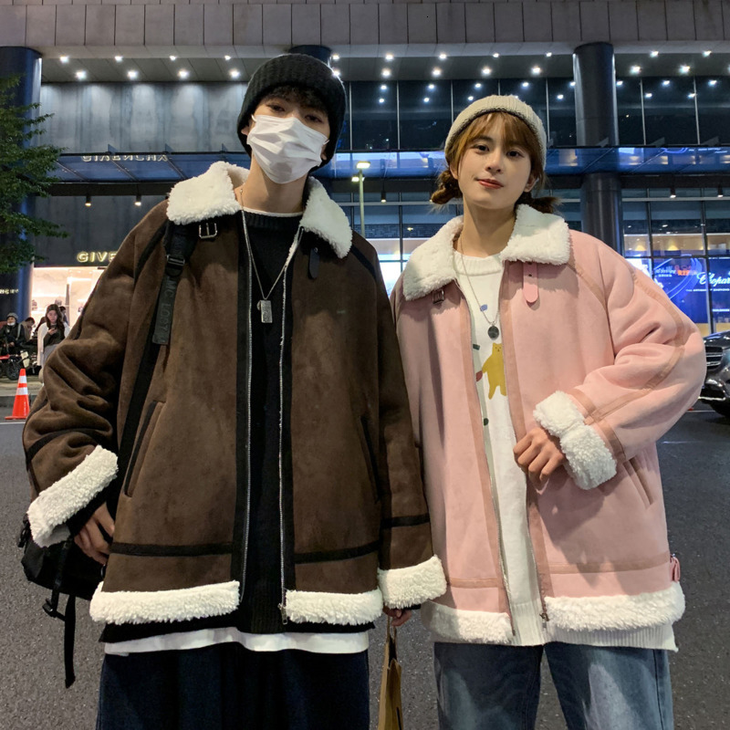

2021 New Winter Thick Suede Jacket Warmth Fashion Retro Casual Lamb Fur Men Wild Loose Korean Short Coat Couple Clothes S-xl Ar6p, Pink